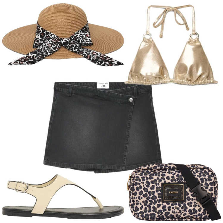 Outfit donna - Total look #2423726. Stile Trendy per Mare. Abbinamento con infradito, cappelli, gonne, bikini, marsupi.