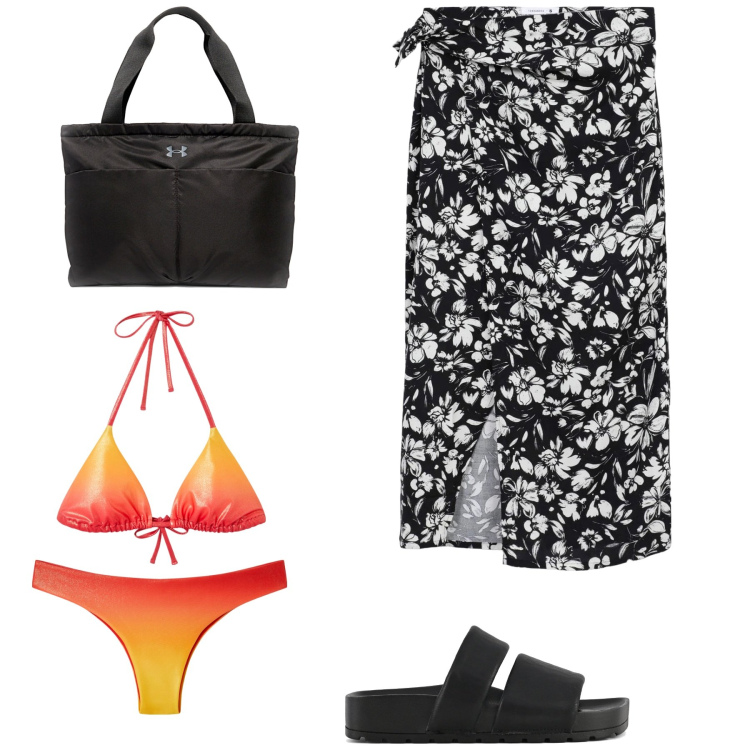 Outfit donna - Nero. Stile Casual per Mare. Abbinamento con bikini, bikini, vestiti da spiaggia, ciabatte, borse tote.