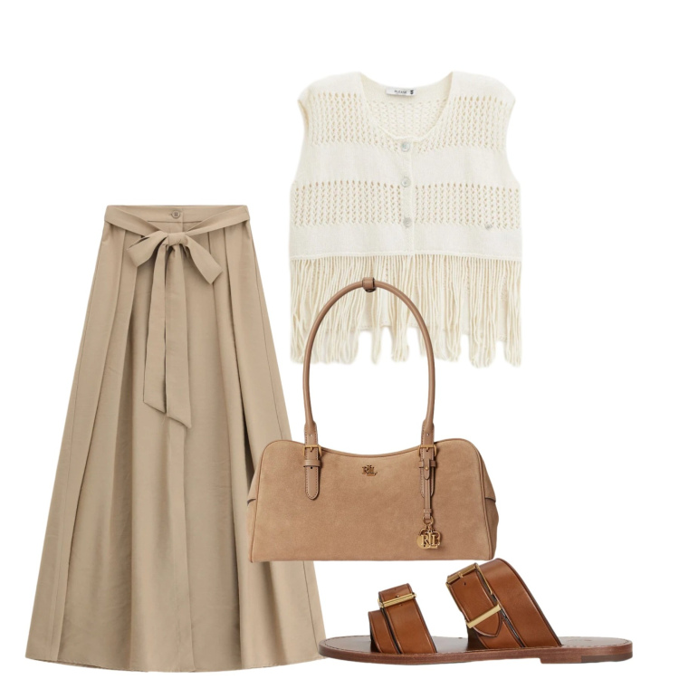 Outfit donna - Estate in stile naturale - Focus Donna. Stile Bon Ton per Tutti i giorni. Abbinamento con gonne lunghe, top, sandali in pelle, borse a mano.