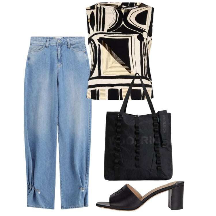 Outfit donna - Giugno. Stile Casual chic per Tutti i giorni. Abbinamento con jeans, top, borse tote, sandali in pelle.