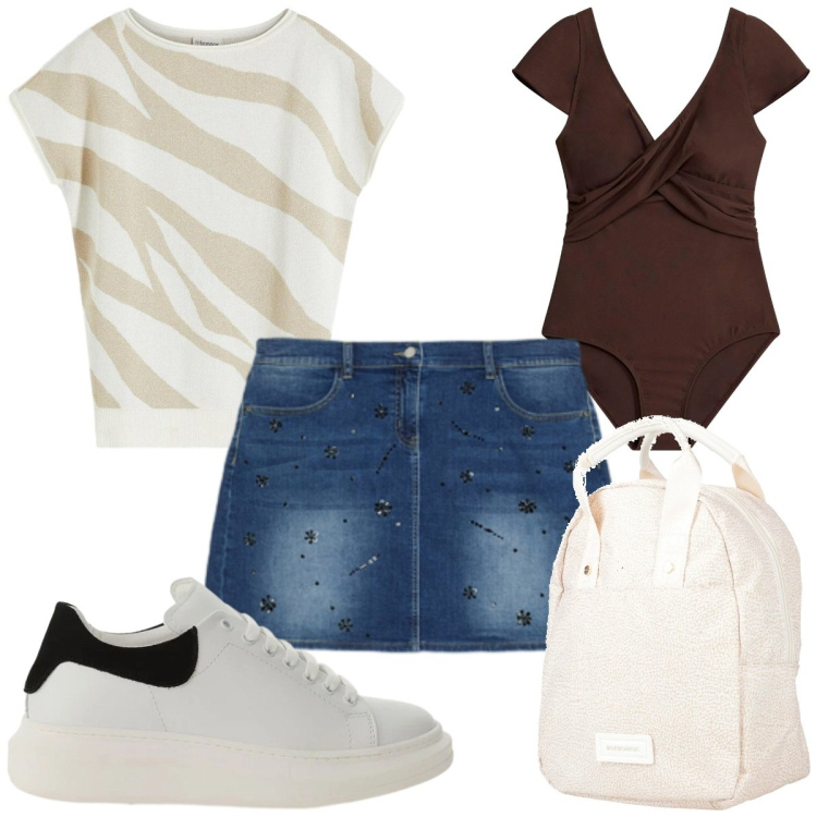 Outfit donna - Total look #2423768. Stile Basic per Mare. Abbinamento con zaini, t-shirt, costumi interi, sneakers, minigonne.