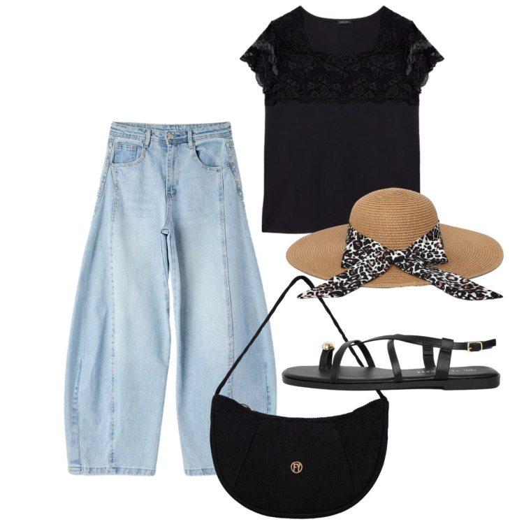 Outfit donna - Giugno. Stile Casual per Tutti i giorni. Abbinamento con cappelli, sandali, jeans, borse a mano, bluse.