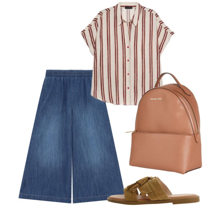 Outfit donna - Giugno. Stile Bon Ton per Scuola/Università. Abbinamento con zaini, sandali, jeans, camicie a manica corta.