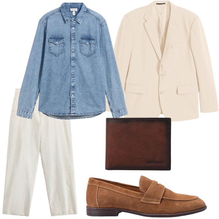 Outfit uomo - Comfort e stile. Stile Casual per Ufficio. Abbinamento con giacche, camicie, scarpe stringate, portafogli, pantaloni.