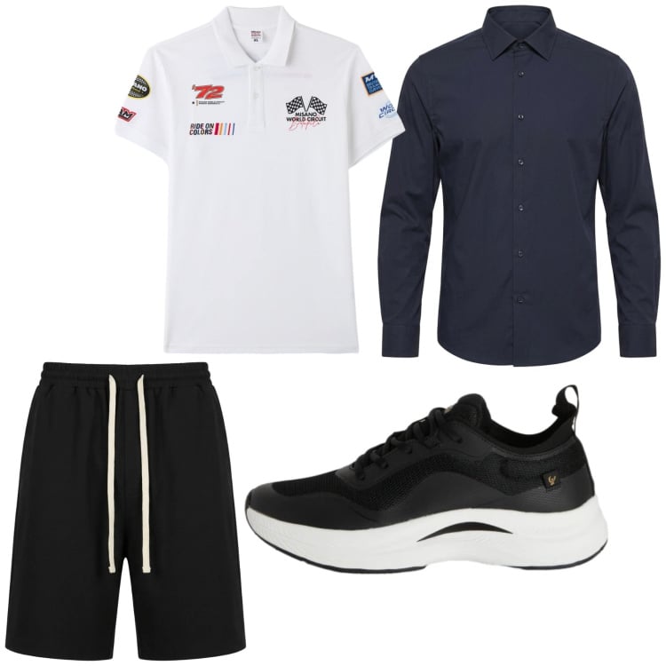 Outfit uomo - Bermuda confortevoli. Stile Casual per Tutti i giorni. Abbinamento con pantaloni corti, polo, sneakers, camicie.