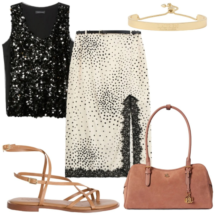 Outfit donna - Total look #2423802. Stile Glamour per Tutti i giorni. Abbinamento con sandali in pelle, gonne longuette, top, borse a mano, braccialetti.