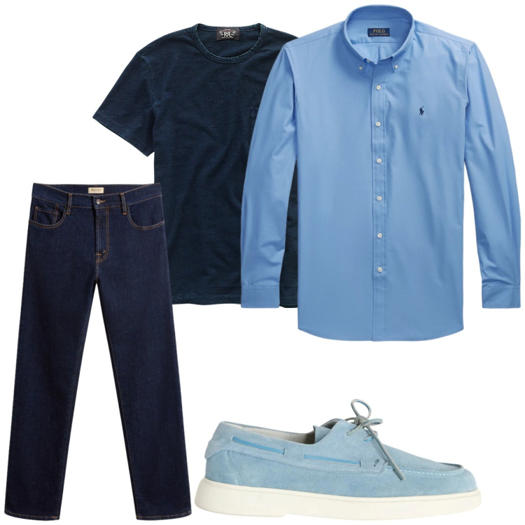 Outfit uomo - Camicia estiva. Stile Trendy per Tutti i giorni. Abbinamento con scarpe stringate, pantaloni, t-shirt, camicie.