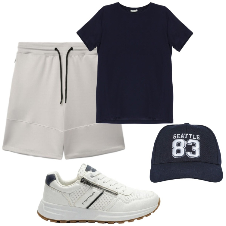 Outfit uomo - Total look #2423810. Stile Casual per Sport. Abbinamento con sneakers, cappelli, pantaloni corti, t-shirt.