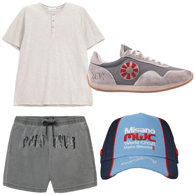 Outfit uomo - Urban. Stile Trendy per Tutti i giorni. Abbinamento con cappelli, bermuda, sneakers, t-shirt.