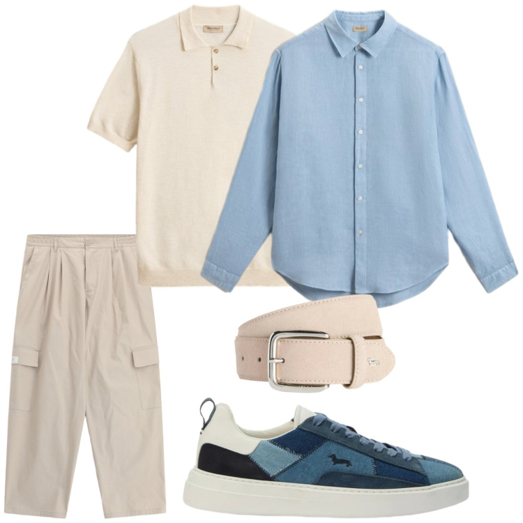 Outfit uomo - Mood urbano. Stile Casual per Ufficio. Abbinamento con sneakers, cinture, camicie, polo, pantaloni cargo.