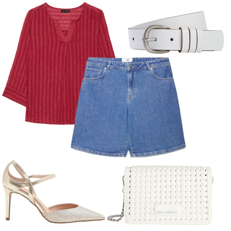 Outfit donna - Total look #2423835. Stile Casual chic per Tutti i giorni. Abbinamento con cinture, bermuda, borse a tracolla, décolleté, bluse.