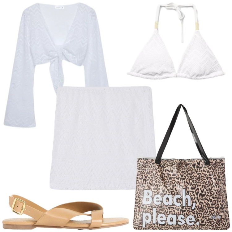 Outfit donna - Total look #2423836. Stile Trendy per Mare. Abbinamento con sandali, borse tote, minigonne, top, bikini.