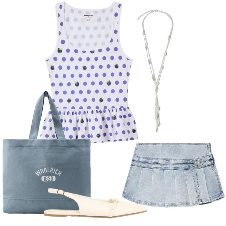 Outfit donna - Total look #2423870. Stile Casual chic per Tutti i giorni. Abbinamento con ballerine, gonne, canottiere, borse tote, collane.