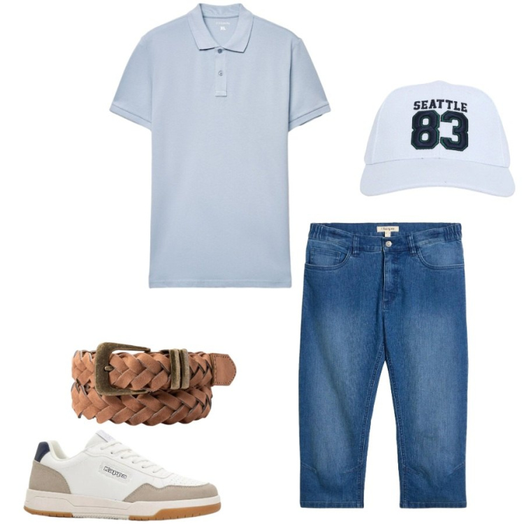 Outfit uomo - Total look #2423871. Stile Casual per Tutti i giorni. Abbinamento con jeans slim fit, sneakers, cappelli, polo, cinture.