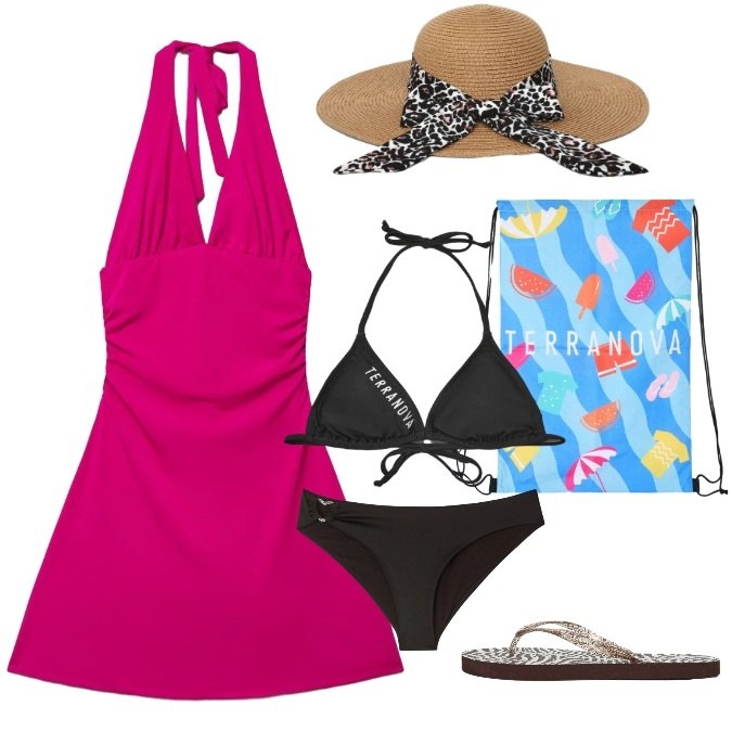 Outfit donna - Total look #2423874. Stile Basic per Mare. Abbinamento con bikini, cappelli, infradito, vestiti corti, zaini, bikini.