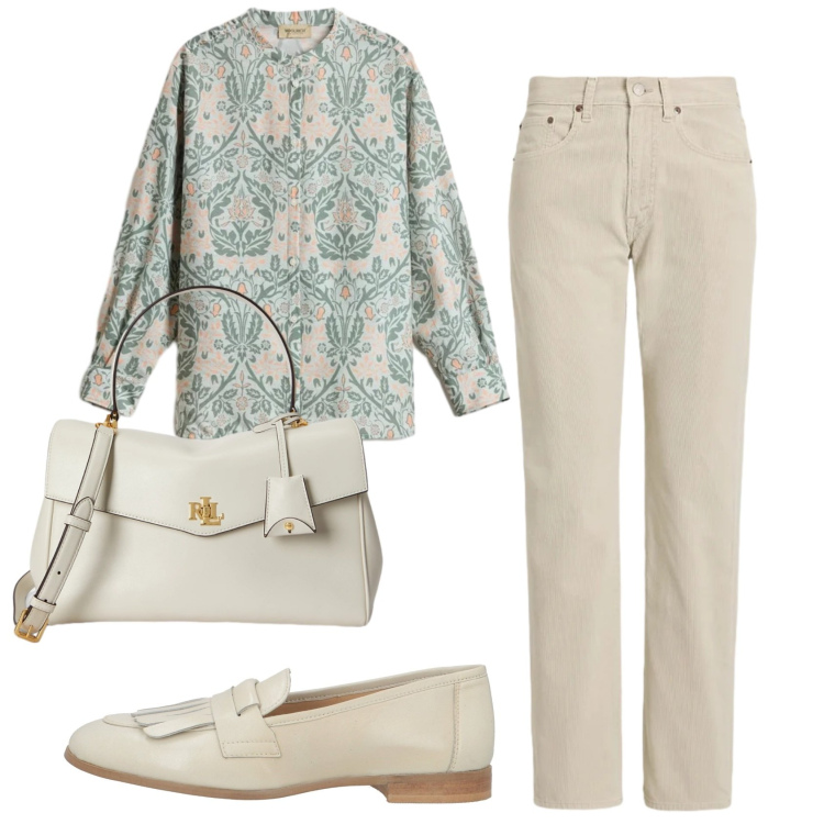 Outfit donna - Total look #2423878. Stile Bon Ton per Ufficio. Abbinamento con mocassini, camicie, borse a mano, pantaloni.