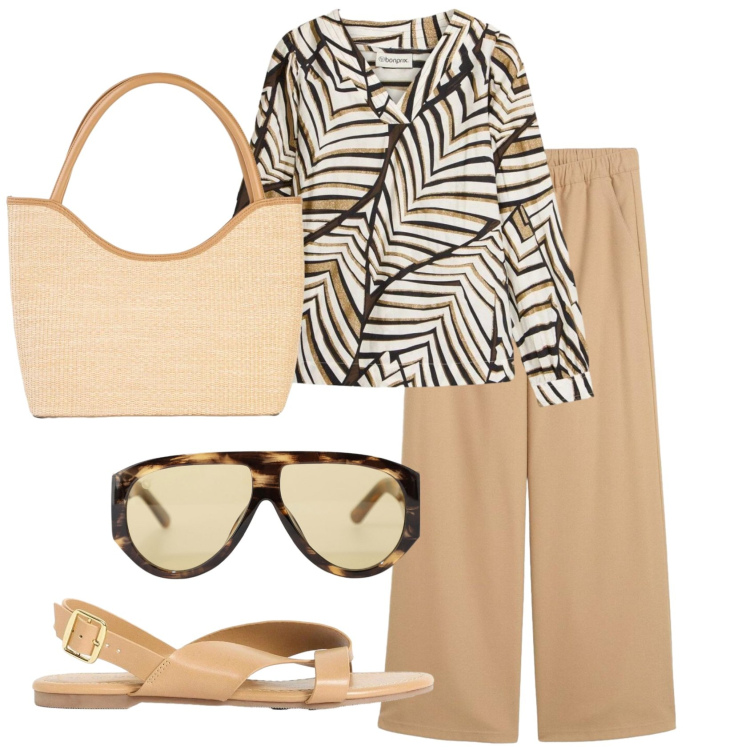 Outfit donna - Total look #2423922. Stile Basic per Tutti i giorni. Abbinamento con pantaloni, shopping bag, tuniche, sandali, occhiali da sole.