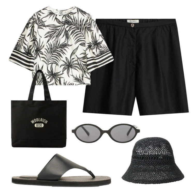 Outfit donna - Gita fuori porta. Stile Casual per Mare. Abbinamento con camicie a manica corta, infradito, bermuda, occhiali da sole, cappelli, borse tote.