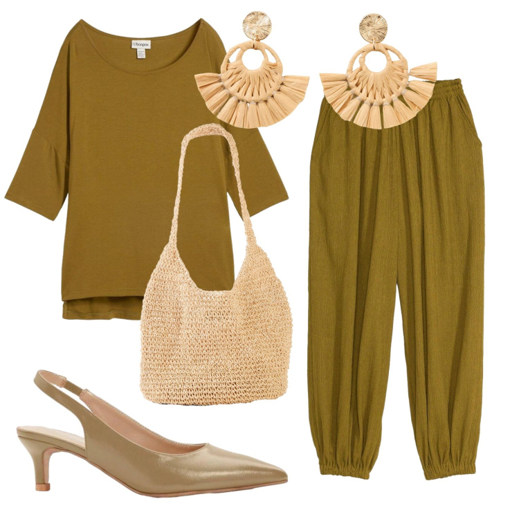 Outfit donna - Total look #2423956. Stile Basic per Ufficio. Abbinamento con maglieria, shopping bag, décolleté, pantaloni, orecchini.