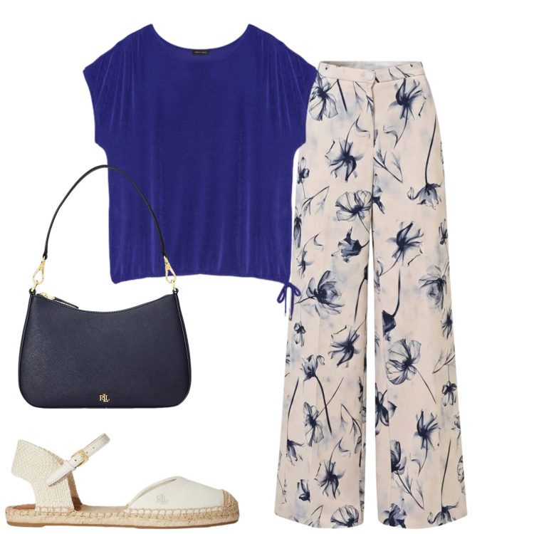 Outfit donna - Giugno. Stile Casual chic per Tutti i giorni. Abbinamento con pantaloni a palazzo, t-shirt, borse a spalla, espadrillas.