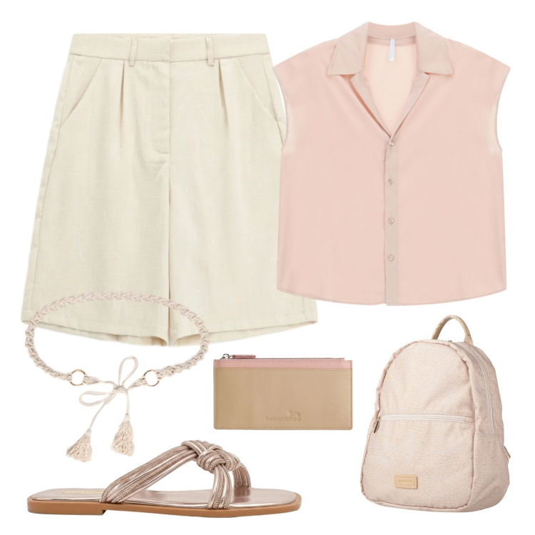 Outfit donna - Leggerezza dell\' estate. Stile Casual per Mare. Abbinamento con zaini, portafogli, bermuda, camicie a manica corta, sandali, cinture.