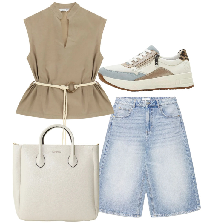 Outfit donna - Il tuo outfit per una gita fuori porta -. Stile Basic per Tutti i giorni. Abbinamento con sneakers, pantaloni corti, borse a tracolla, camicie.