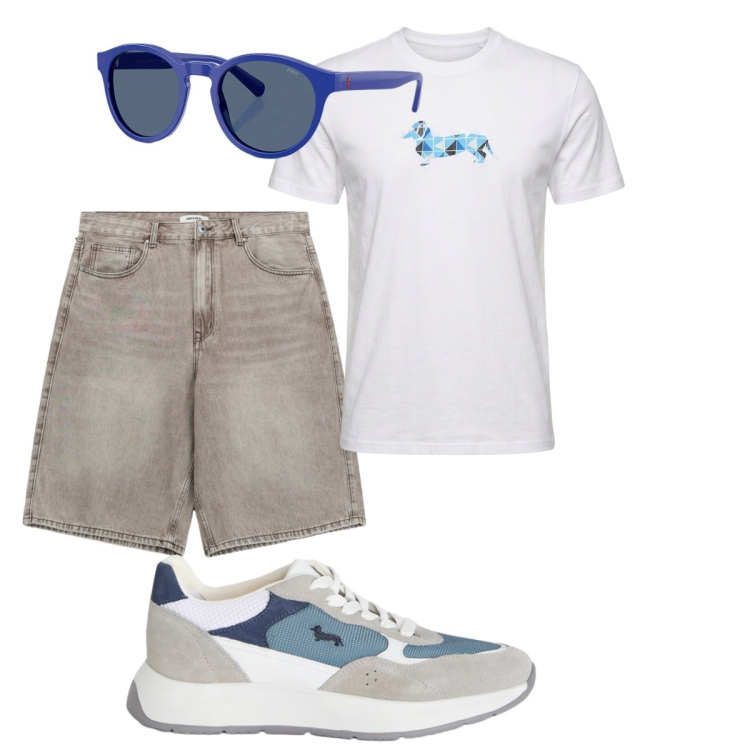 Outfit uomo - Total look #2423988. Stile Casual per Tutti i giorni. Abbinamento con sneakers, t-shirt, occhiali da sole, bermuda.