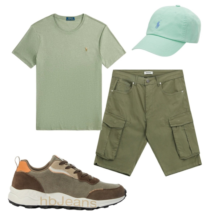 Outfit uomo - Total look #2423994. Stile Casual per Tutti i giorni. Abbinamento con sneakers, cappelli, t-shirt, bermuda.