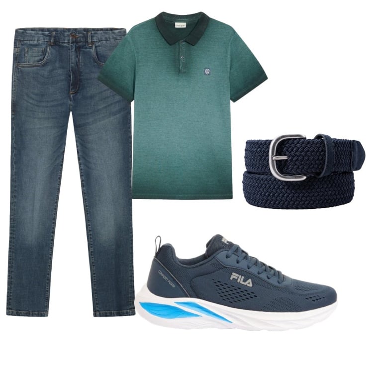 Outfit uomo - Total look #2423998. Stile Casual per Tutti i giorni. Abbinamento con sneakers, polo, jeans, cinture.