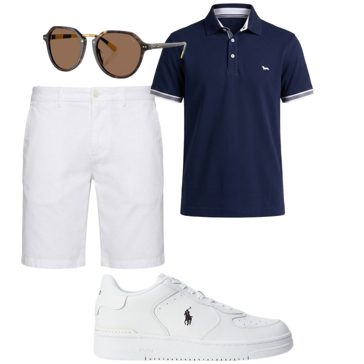 Outfit uomo - Total look #2424002. Stile Trendy per Tutti i giorni. Abbinamento con bermuda, polo, sneakers, occhiali da sole.