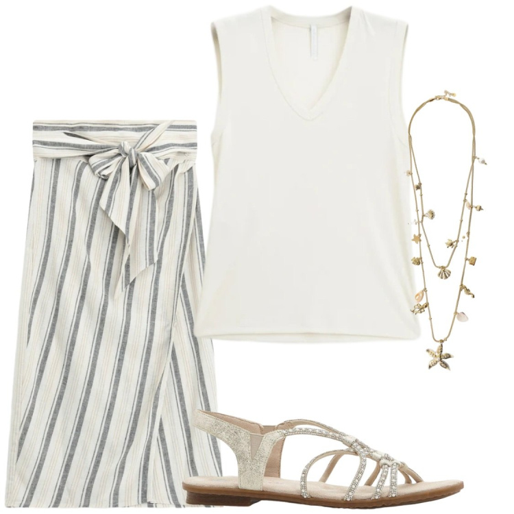 Outfit donna - Raffinatezza di tutti i giorni. Stile Chic per Tutti i giorni. Abbinamento con sandali, top, collane, gonne longuette.
