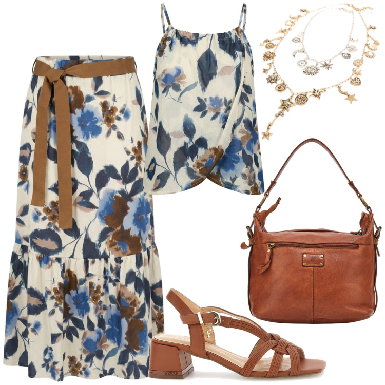 Outfit donna - Summer outfit by Nuna Lie. Stile Casual chic per Tutti i giorni. Abbinamento con canottiere, gonne lunghe, ciondoli, sandali in pelle, borse a spalla.