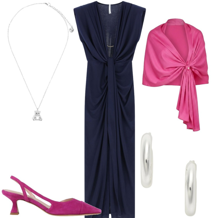 Outfit donna - Adoro abbinare al blu. Stile Glamour per Cerimonia. Abbinamento con décolleté, vestiti lunghi, ciondoli, stole, orecchini.