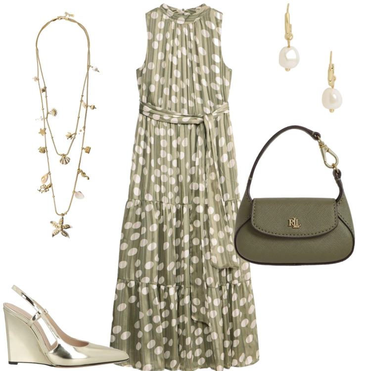 Outfit donna - Chic serata evento. Stile Chic per Serata fuori. Abbinamento con décolleté, vestiti, collane, orecchini, borse a mano.