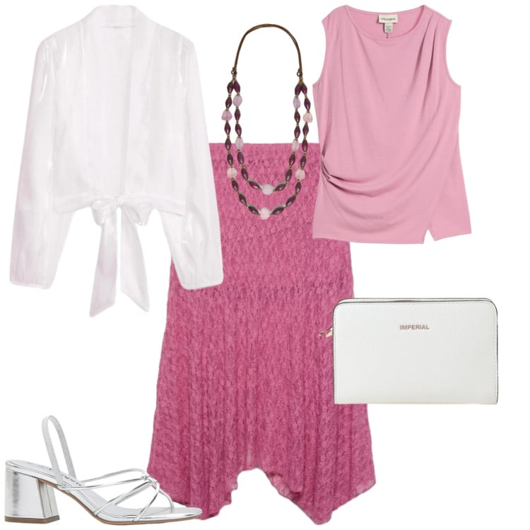 Outfit donna - Romantica ogni giorno. Stile Romantica per Tutti i giorni. Abbinamento con top, kimono, sandali col tacco, gonne longuette, borse a tracolla, collane.