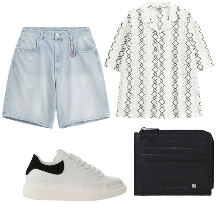 Outfit uomo - Jeans. Stile Trendy per Serata speciale. Abbinamento con camicie a manica corta, sneakers, bermuda, portafogli.