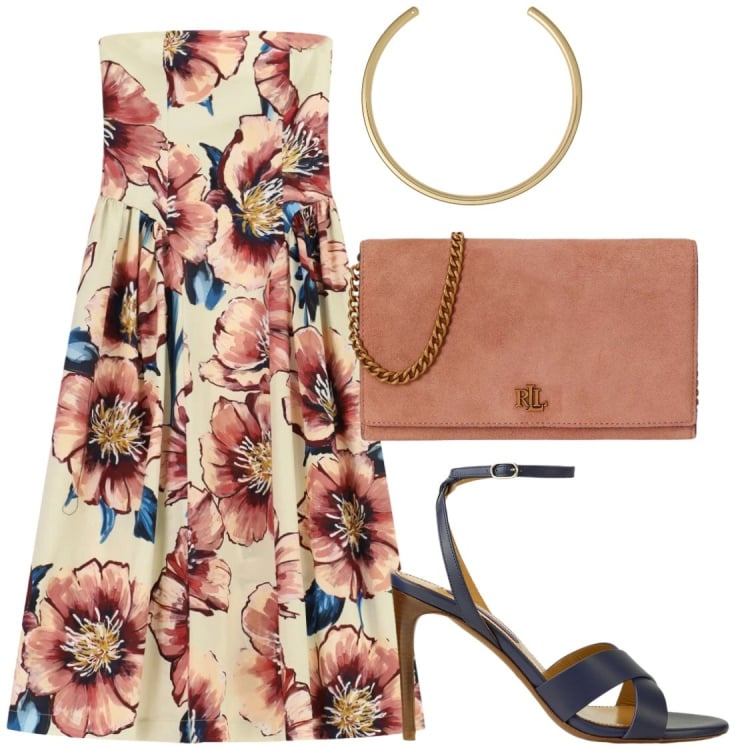 Outfit donna - Incantevole romantica. Stile Romantica per Cerimonia. Abbinamento con vestiti midi/longuette, sandali col tacco, borse a tracolla, collane.