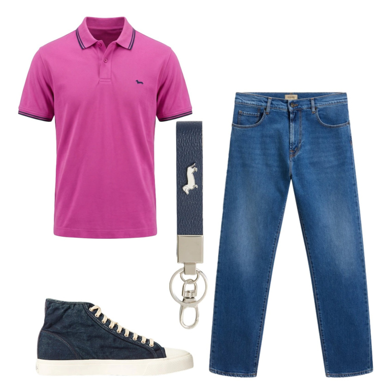 Outfit uomo - Total look #2424098. Stile Casual per Tutti i giorni. Abbinamento con polo, portachiavi, jeans, sneakers.