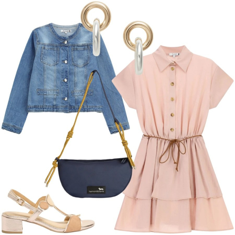 Outfit donna - Total look #2424100. Stile Casual chic per Tutti i giorni. Abbinamento con sandali col tacco, borse a tracolla, blazer, vestiti corti, orecchini.