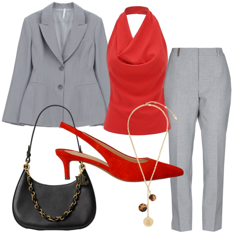 Outfit donna - Il top deciso. Stile Casual per Ufficio. Abbinamento con pantaloni, blazer, canottiere, décolleté, collane, borse a spalla.