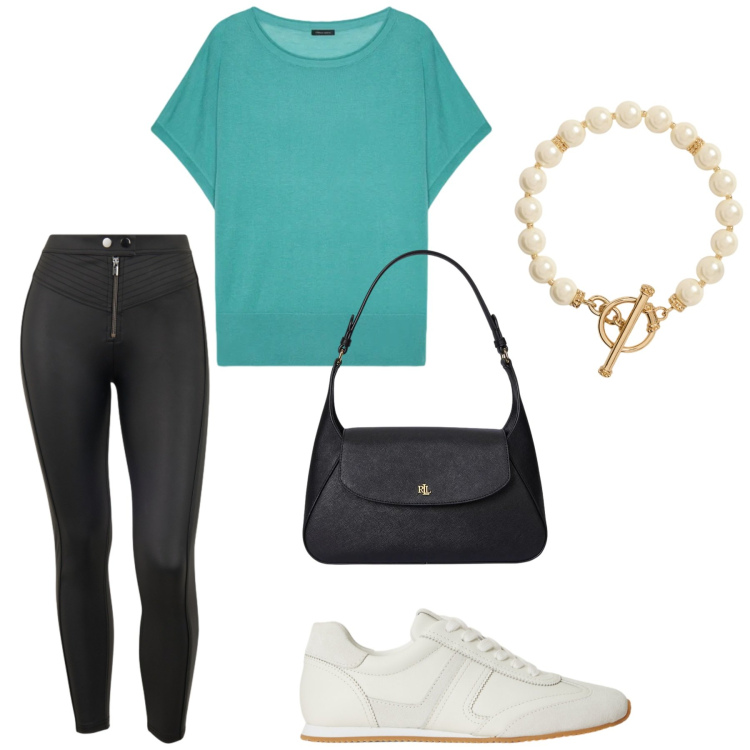 Outfit donna - Total look #2424126. Stile Basic per Tutti i giorni. Abbinamento con pantaloni skinny, t-shirt, collane, sneakers, borse a spalla.
