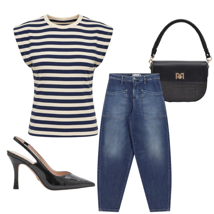 Outfit donna - Total look #2424128. Stile Casual chic per Serata fuori. Abbinamento con jeans, borse a spalla, décolleté, t-shirt.
