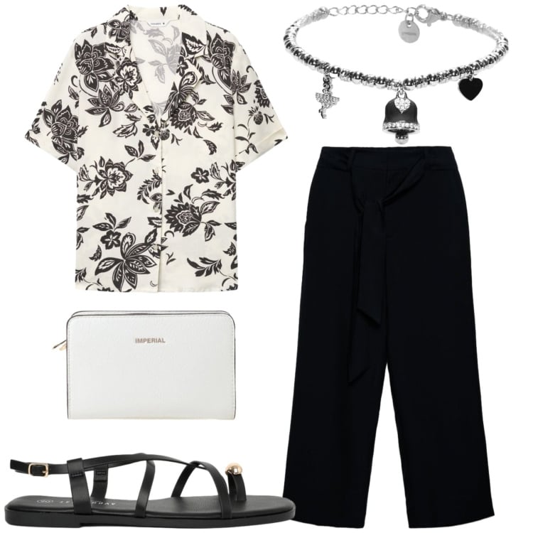 Outfit donna - Total look #2424130. Stile Casual per Tutti i giorni. Abbinamento con pantaloni a palazzo, sandali, camicie a manica corta, borse a tracolla, braccialetti.