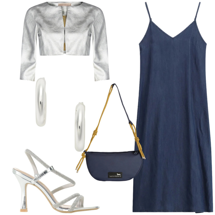 Outfit donna - Total look #2424132. Stile Glamour per Cerimonia. Abbinamento con borse a tracolla, sandali col tacco, vestiti midi/longuette, bolero, orecchini.