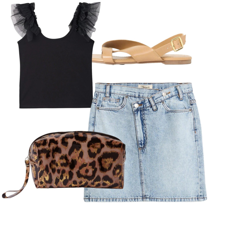 Outfit donna - Aperitivo d’estate. Stile Casual chic per Serata fuori. Abbinamento con gonne, sandali, pochette, canottiere.