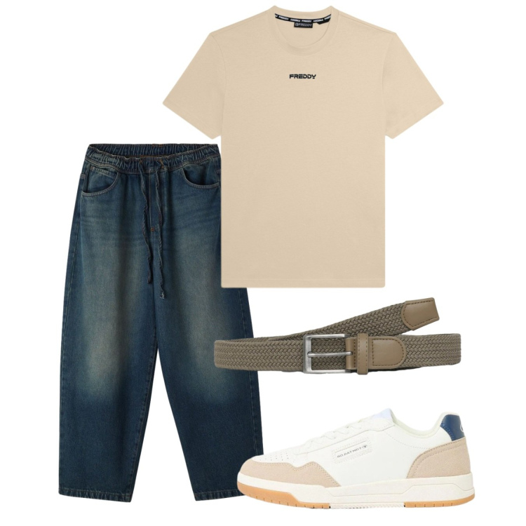 Outfit uomo - Giugno. Stile Casual per Tutti i giorni. Abbinamento con sneakers, cinture, jeans, t-shirt.