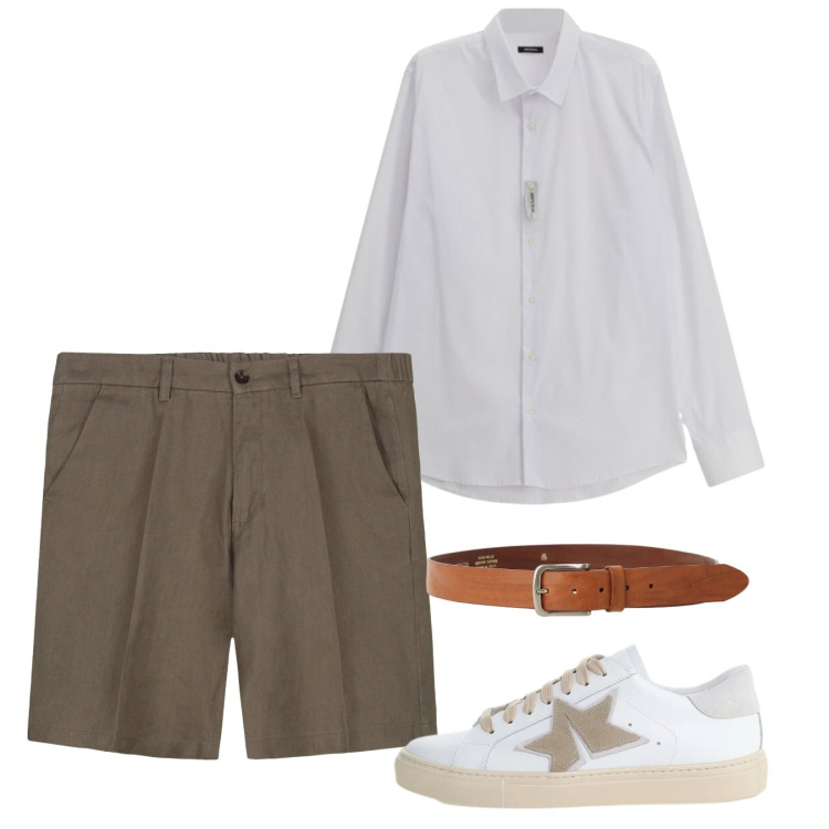 Outfit uomo - Giugno. Stile Casual per Tutti i giorni. Abbinamento con bermuda, camicie, sneakers, cinture.