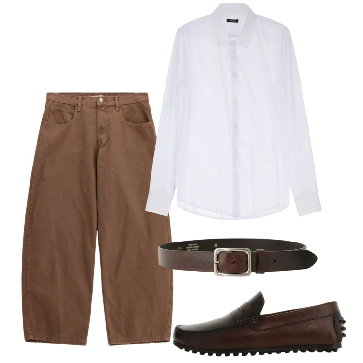 Outfit uomo - Giugno. Stile Casual per Tutti i giorni. Abbinamento con pantaloni, scarpe stringate, camicie, cinture.