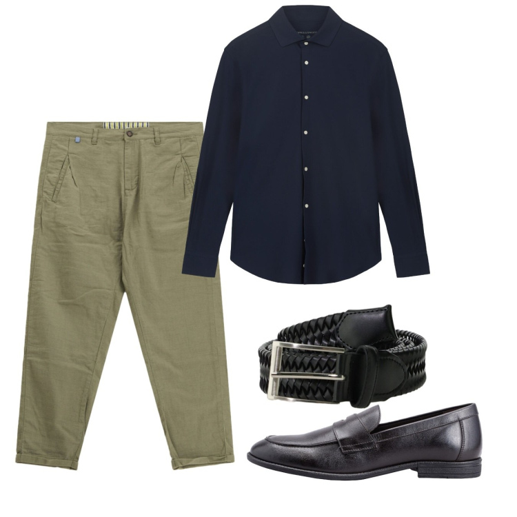 Outfit uomo - Giugno. Stile Casual per Tutti i giorni. Abbinamento con camicie, scarpe stringate, pantaloni, cinture.