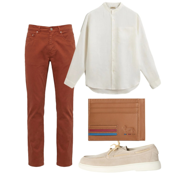Outfit uomo - Giugno. Stile Casual per Tutti i giorni. Abbinamento con scarpe stringate, portafogli, pantaloni, camicie.